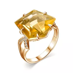 Кольцо 105032-007-0309 Цитрин пентагон 15*16, Фианит бесцветный круг 1