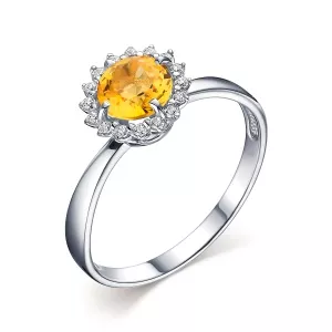 104903-007-0019 Кольцо (Ag 925) Цитрин круг 6, Фианит бесцветный круг 1,1